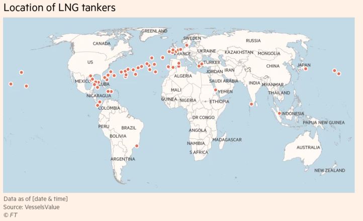 Πόλεμος Ουκρανίας Ρωσίας- World map Location of LNG tankers